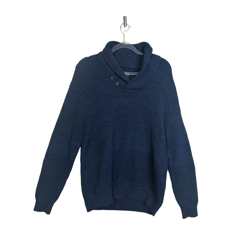 Nordstrom Men's Shop Navy Iris Cotton Shawl Collar‎ Knit Pullover Sweater - M